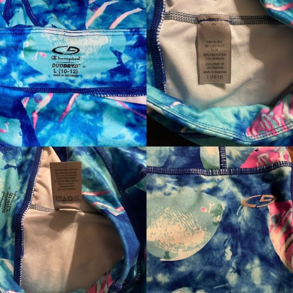 Champion C9 Girls Printed Fish Leggings L 10-12 Blue Pink Duo Dry Pullon Bright - Picture 9 of 9